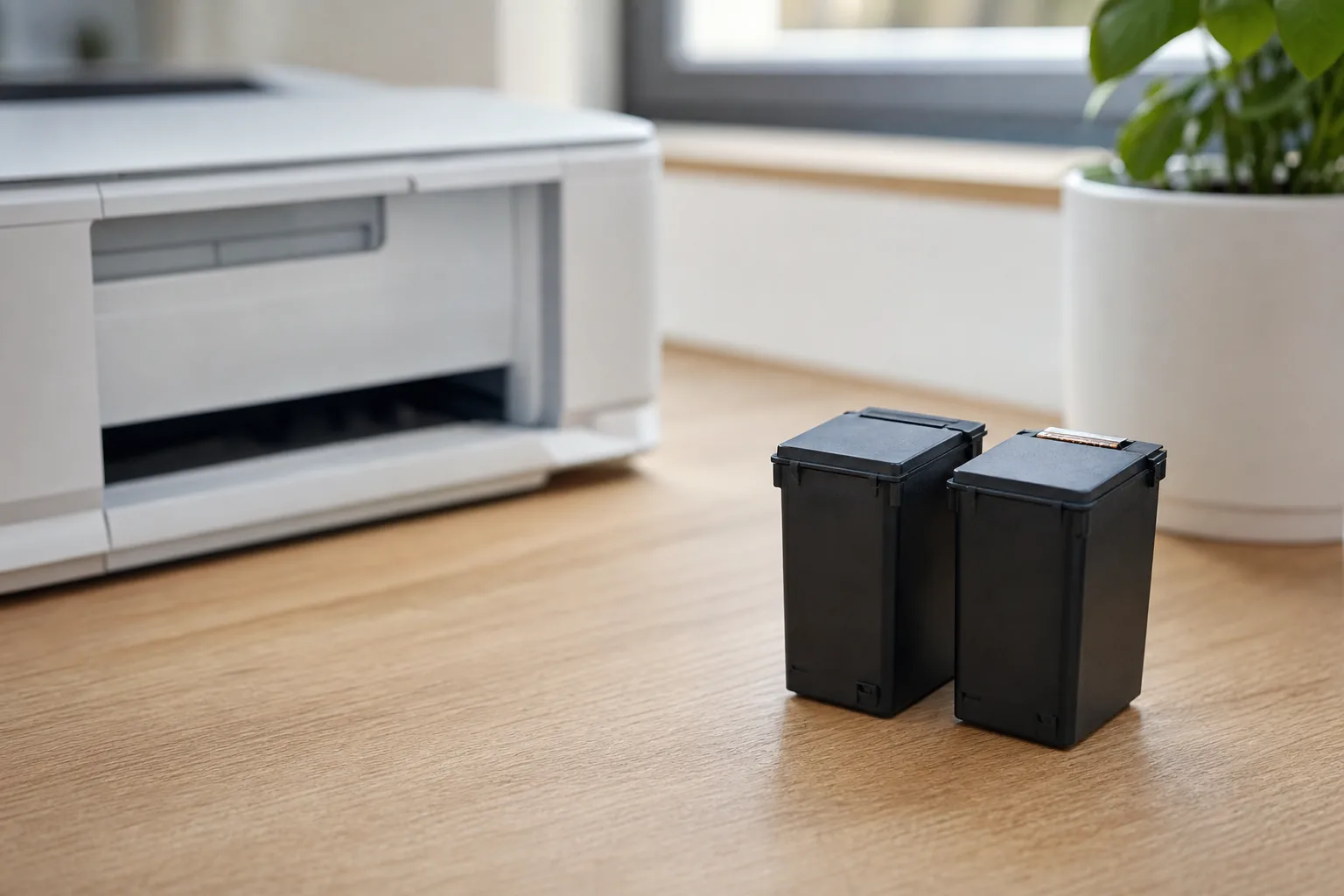 Närbild på ett litet elektroniskt chip på undersidan av en bläckpatron